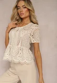 Koszule damskie - Jasnobeżowa Koronkowa Bluzka z Guzikami Wisterria - miniaturka - grafika 1