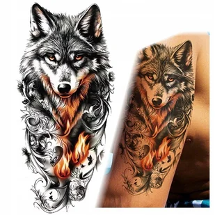 TATUAŻ WILK OGNISTY MOTYLE KOLOROWY ZMYWALNY TYMCZASOWY WODNY - Zabawki kreatywne - miniaturka - grafika 1
