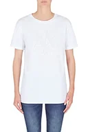 Koszulki i topy damskie - Armani Exchange Damska koszulka, zwijana, z logo, biała, bardzo duża, biały, XXL - miniaturka - grafika 1