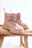 Buty dla dziewczynek - Botki Lakierowane Ocieplane Jasnobeżowe Heidi - Zazoo - miniaturka - grafika 1