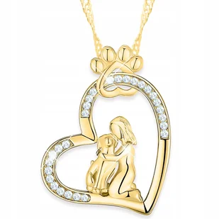 Złoty Naszyjnik Serduszko z Łapką Psa Kota Kobieta z Pieskiem SREBRO 925 - Naszyjniki - miniaturka - grafika 1