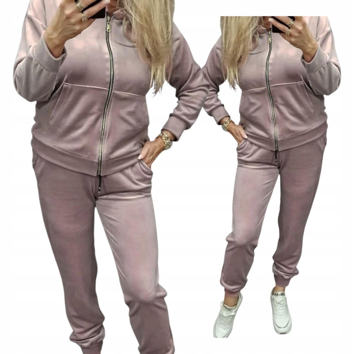 Dres Damski Welurowy 50 52 5xl Rozpinany brudny róż wygodny otulający hi