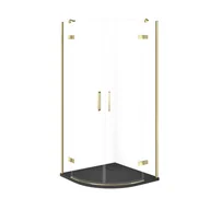 Kabiny prysznicowe - Kabina prysznicowa Cersanit Jota 80x80x195 półokrągła złoty transparentne z brodzikiem tako slim 4cm szary mat S601-432 - miniaturka - grafika 1