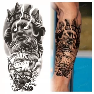 TATUAŻ ZMYWALNY TYMCZASOWY WODNY - MROCZNY POSEJDON / STATEK - Zabawki kreatywne - miniaturka - grafika 1