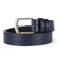 Paski - TEMU Męski Pasek z Teksturą Aligatora - Brązowo-Czarna Klamra w Stylu Skóry, Złote Akcenty Metalowe, Standardowy Rozmiar na Codzień i do Eleganckich - miniaturka - grafika 1
