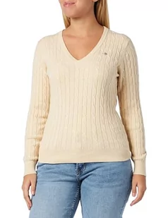 GANT Damski sweter ze stretchu bawełnianego z dekoltem w serek, len, XL - Swetry damskie - miniaturka - grafika 1