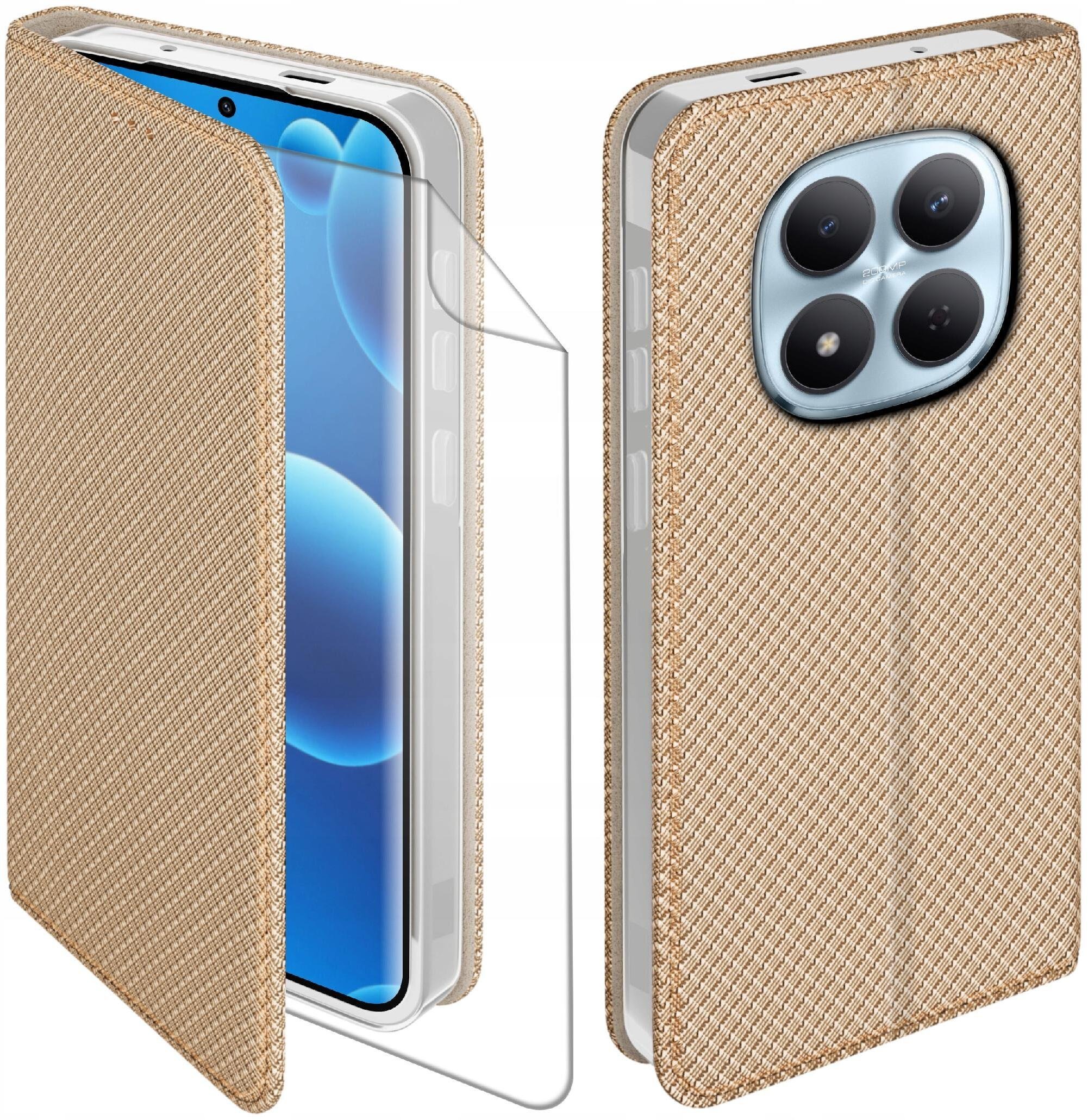 Etui z klapką do Xiaomi Redmi Note 15 5G Zamykane Złote Futerał + Folia