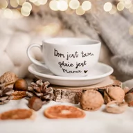 Filiżanki - Filiżanka 250 ml ze spodkiem - Dom jest tam, gdzie jest mama ZŁOTE SERCE - miniaturka - grafika 1