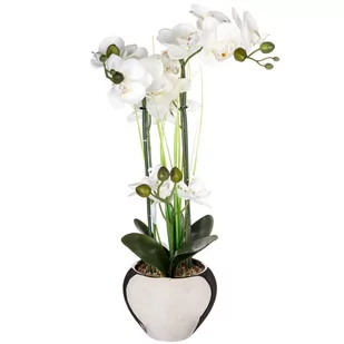 Atmosphera Sztuczna roślina trzypędowy storczyk z białymi kwiatami umieszczony w biało-czarnej donicy B079MDST4Y - Dekoracje domu - miniaturka - grafika 1