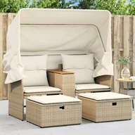 Sofy ogrodowe - 2-osobowa sofa ogrodowa z zadaszeniem i stołkami, beżowa, rattan PE Lumarko! - miniaturka - grafika 1