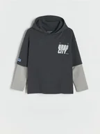 Bluzy dla chłopców - Reserved - Bawełniana bluza z kapturem - czarny - miniaturka - grafika 1