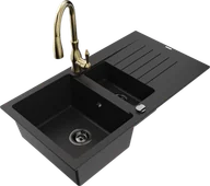 Zlewozmywaki z baterią - Mexen Matias zlewozmywak granitowy 1,5-komorowy z ociekaczem i baterią kuchenną Savita, czarny - 6502-77-672601-50-B - miniaturka - grafika 1