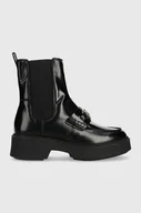 Botki damskie - Tommy Hilfiger sztyblety skórzane TH HARDWARE LOAFER BOOT damskie kolor czarny na płaskim obcasie FW0FW07317 - miniaturka - grafika 1