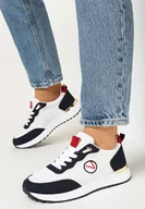 Sneakersy damskie - Biało--Granatowe Sneakersy z Metalicznymi Wstawkami i Drobnym Haftem c - miniaturka - grafika 1