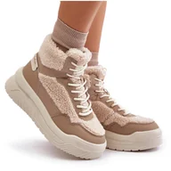 Sneakersy damskie - Sneakersy Na Platformie Baranek Lee Cooper LCJ-24-47-3146 Beżowe 40 - miniaturka - grafika 1