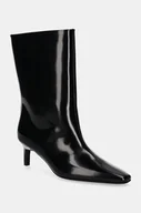 Botki damskie - Calvin Klein botki skórzane HEEL MID BOOT 50 LTH damskie kolor czarny na szpilce HW0HW02151 - miniaturka - grafika 1