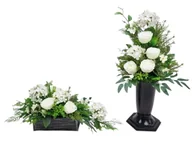 Sztuczne kwiaty - HORTENSJA RÓŻE biel (1050.9) stroik + bukiet KOMPLET na cmentarz - miniaturka - grafika 1