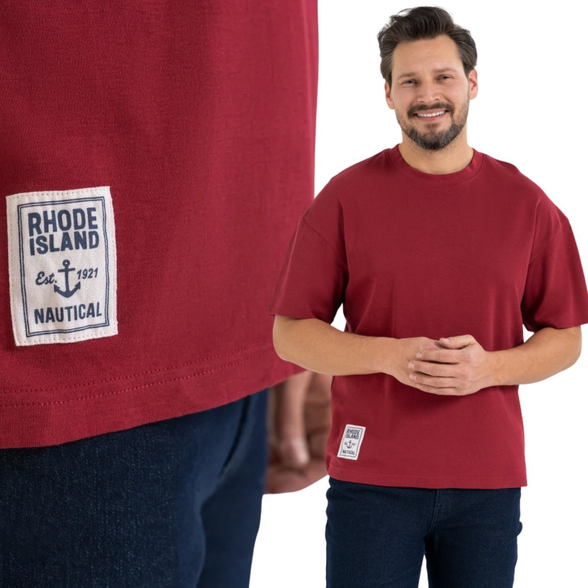 T-SHIRT MĘSKI LUŹNY KRÓJ BAWEŁNA KOSZULKA BLUZKA GŁADKA STYLOWA MORAJ XXL WINE RED