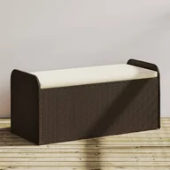 Ławki ogrodowe - vidaXL Ławka ze schowkiem i poduszką, brąz, 115x51x52 cm, polirattan - miniaturka - grafika 1