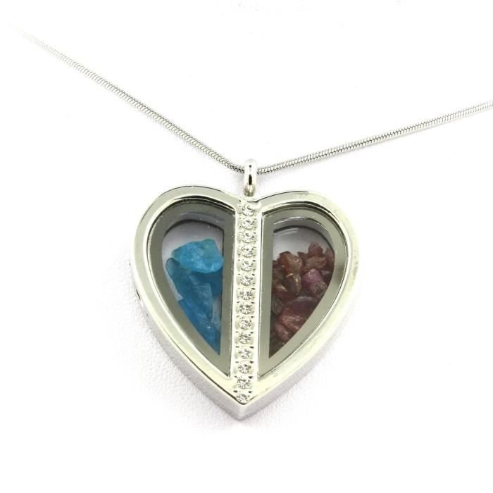Rubin + surowy neonowy naszyjnik apatytowy - ABIJOUX - Model serca - Kryształ - Czerwony i niebieski