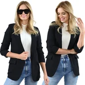 Marynarki i żakiety damskie - Czarna Marynarka damska Żakiet Modny elegancki Włoski drapowane rękawy S/36 - miniaturka - grafika 1
