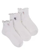 Skarpetki damskie - Skarpety krótkie gładkie z haftem kokardki ecru 3PAK 35-38 YOCLUB - miniaturka - grafika 1