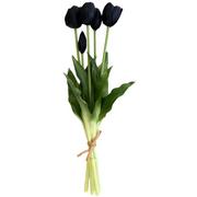 Sztuczne kwiaty - Bukiet 5  tulipanów czarny 40 cm jak żywy gumowany - miniaturka - grafika 1