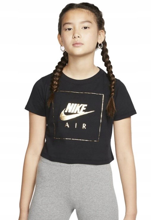 S KOSZULKA DZIEWCZĘCA NIKE CI8275-010 CZARNA ZŁOTA SPORTOWA