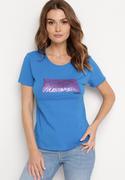 Koszulki i topy damskie - Niebieski Bawełniany T-shirt z Nadrukiem na Przodzie Subsoria - miniaturka - grafika 1