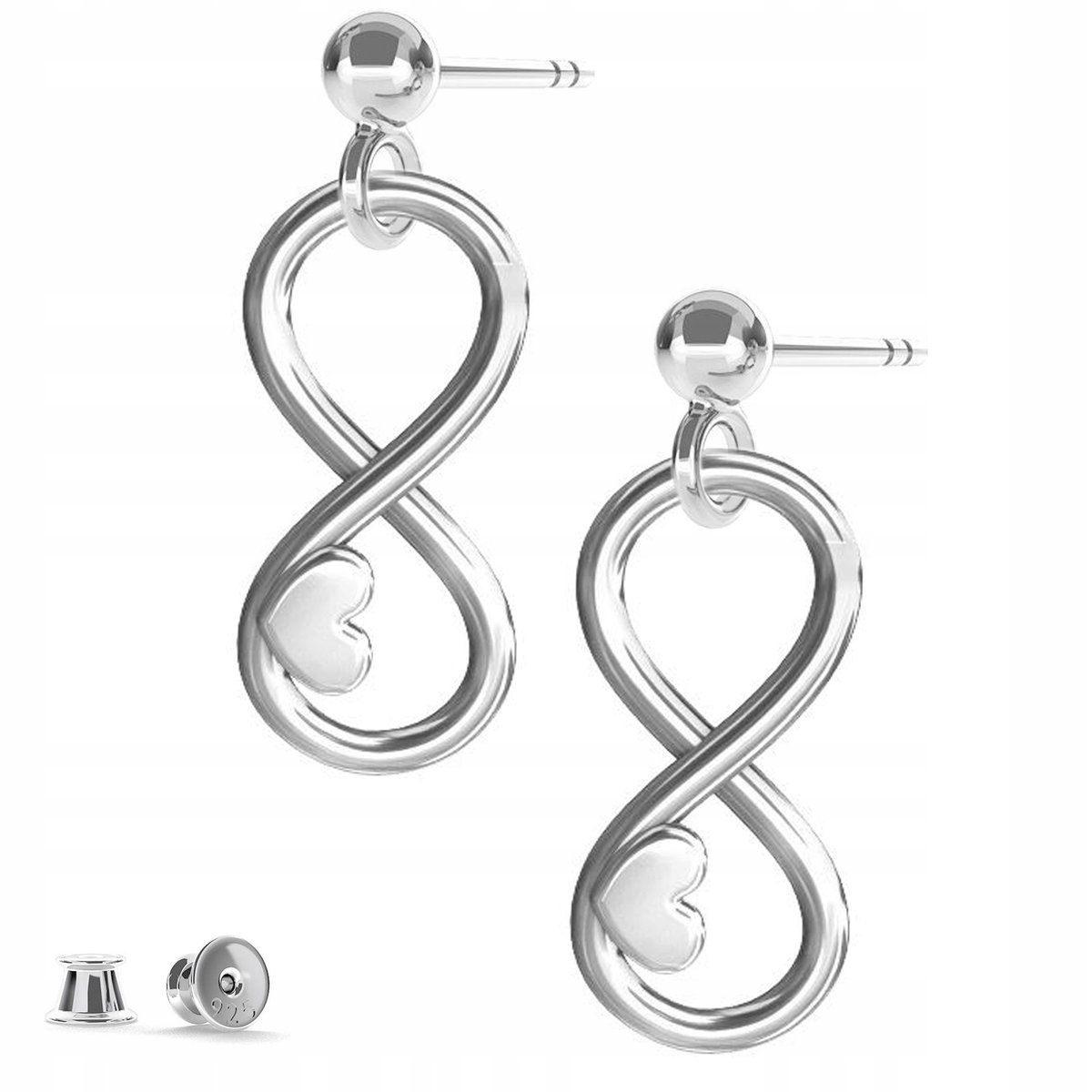 Kolczyki srebrne nieskończoność Serce 925