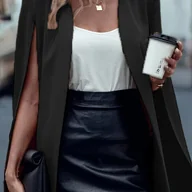 Marynarki i żakiety damskie - TEMU Blazer z Eleganckim Peleryną dla Kobiet - Jednokolorowy, Otwarty Przód w Kształcie Litery H, Wszechstronny na Każdą Porę Roku od Casual do - miniaturka - grafika 1