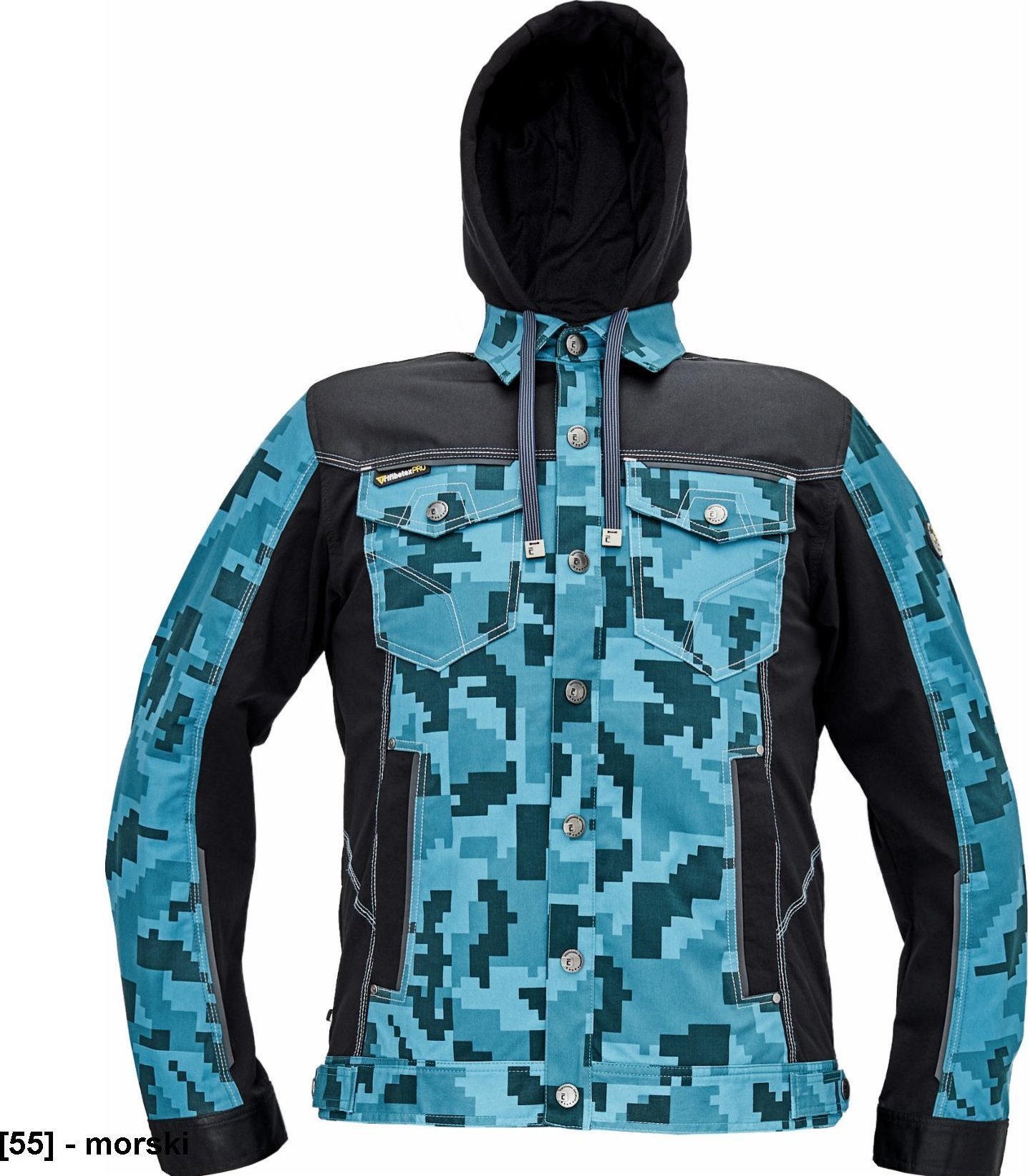 CERVA NEURUM CAMOUFLAGE kurtka z kapturem - męskia kurtka robocza, kaptur, 4 kieszenie, elastyczny materiał Trifibetex, nadruk moro, - morski 62