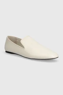 Calvin Klein mokasyny skórzane LOAFER LEATHER damskie kolor beżowy na płaskim obcasie HW0HW02129 - Mokasyny damskie - miniaturka - grafika 1