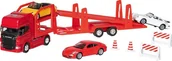 Samochody i pojazdy dla dzieci - Samochody zabawki Transporter z lawetą Super Truck Scania V8 i 3 metalowe autka Goki - miniaturka - grafika 1