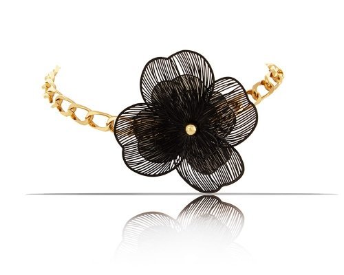 COLIBRA Pozłacany Naszyjnik z czarnym kwiatem (C23/JES/41AU-KOL)