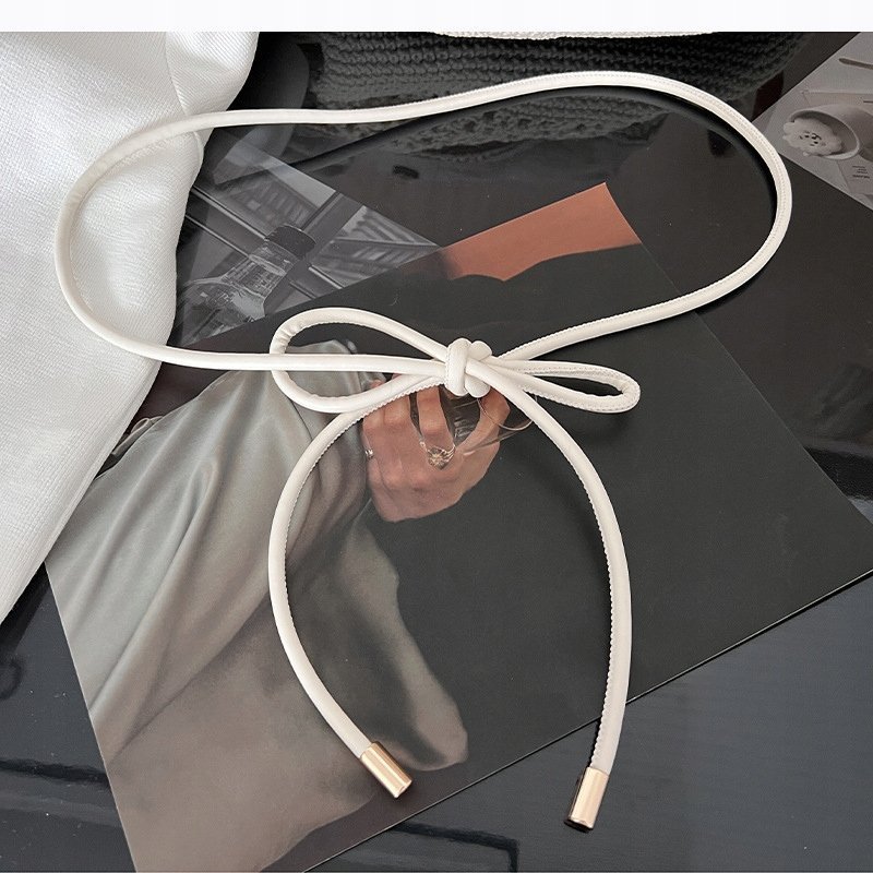 biały PASEK damski SZNUR skórzany elegancki dodatek do płaszcza dla pani