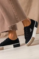 Trampki damskie - Czarne trampki damskie sneakersy na platformie z ozdobą sznurowane Carla QY835 - miniaturka - grafika 1