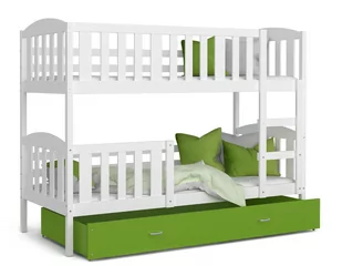 Łóżko piętrowe 200x90 białe zielone KUBUŚ - Łóżka dla dzieci i młodzieży - miniaturka - grafika 1