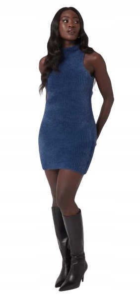 GUESS GRANATOWA PRĄŻKOWANA SUKIENKA BEZ RĘKAWÓW MINI S GNA