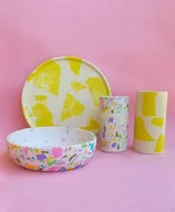 Deski do krojenia - Beżowa taca dekoracyjna, lastryko, okrągła taca, podstawka - miniaturka - grafika 1