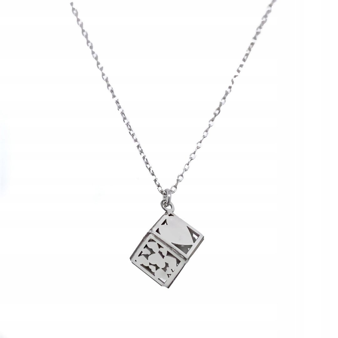 Naszyjnik srebrny pr. 925 Kolia Celebrytka Rodowana KOSTKA Z SERDUSZKIEM