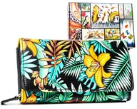 Portfele - Skórzany portfel damski Rovicky kolorowy wzór modna portmonetka na suwak, różnokolorowy zielony - miniaturka - grafika 1