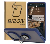 Etui i futerały do telefonów - Bizon z uchwytem na palec Hybrid Ring do Xiaomi Redmi Note 14 Pro Plus 5G Przydymione z granatową ramką - miniaturka - grafika 1