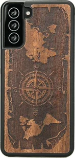 BeWood Drewniane Etui Samsung Galaxy S21 RÓŻA WIATRÓW MERBAU - Etui i futerały do telefonów - miniaturka - grafika 1