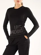 Koszulki i topy damskie - Love Moschino Damska koszulka z długim rękawem z satynowym logo w pudełku, czarny, 44 PL - miniaturka - grafika 1