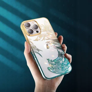 Luksusowe etui iPhone 14 Pro z kryształami Kingxbar Phoenix - złoto-niebieskie - Etui i futerały do telefonów - miniaturka - grafika 3