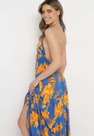 Sukienki - Niebieska Letnia Sukienka Maxi w Kwiatowy Wzór o Rozkloszowanym Dole z Wiskozy Heviana - miniaturka - grafika 1