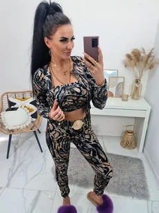 Trzyczęściowy dres welurowy La Perla w print zwierzęcy bluza + top + legginsy  -  wzór 2 - LA PERLA - Bluzy sportowe damskie - miniaturka - grafika 1