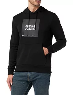 JACK&JONES Męska bluza z kapturem JJLOCK Sweat Hood 2PK MP, czarna/opakowanie: czarny + LGM (duży nadruk), M, czarny/opakowanie: czarny + lgm (nadruk z dużym), M - Bluzy męskie - miniaturka - grafika 1