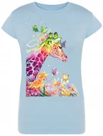 Koszulki i topy damskie - Żyrafa Damski Kolorowy T-shirt Nadruk Lato R.M - miniaturka - grafika 1